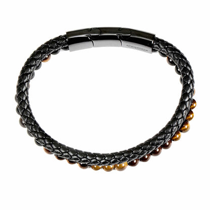 West Coast Jewelry West Coast Jewelry - Crucible Tiger Eye Bead Leather Bracelet - 8.25" + Ext: Silver