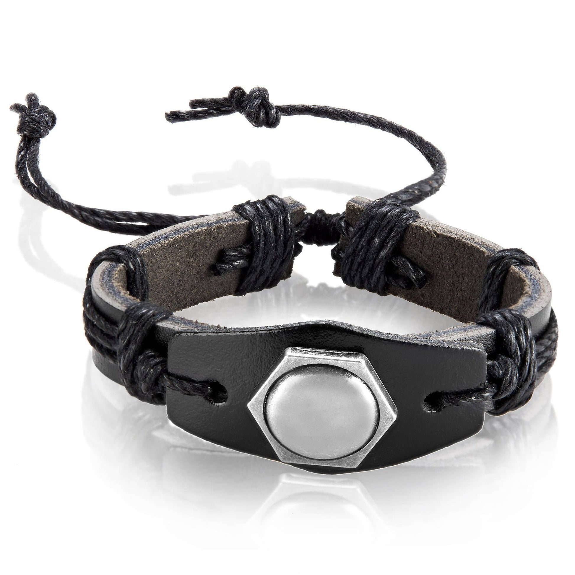 West Coast Jewelry West Coast Jewelry - Hexagon Stud Adjustable Leather Bracelet