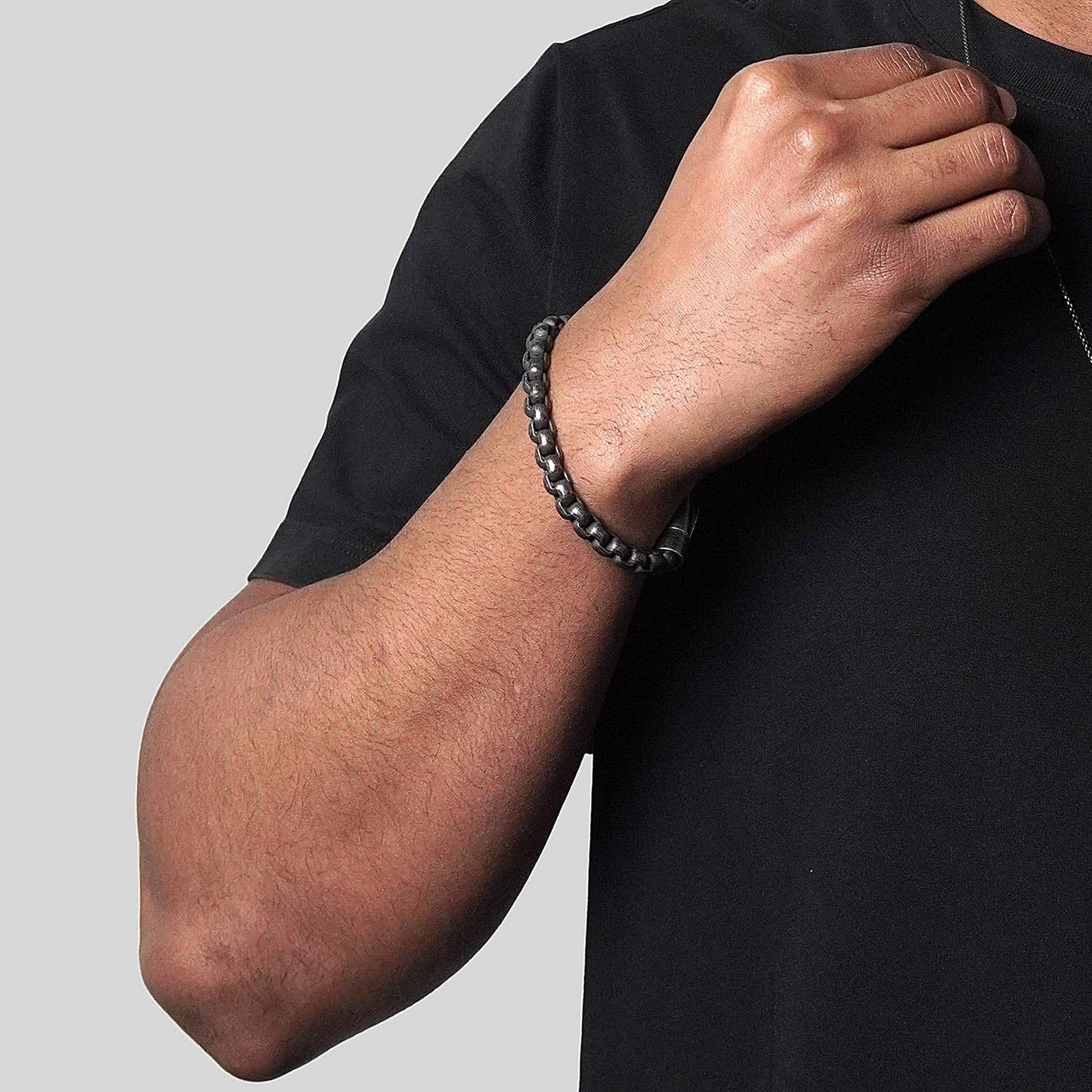 West Coast Jewelry West Coast Jewelry - Invicta Jewelry Polished Box Chain Steel Bracelet (8mm) - 9": Gunmetal