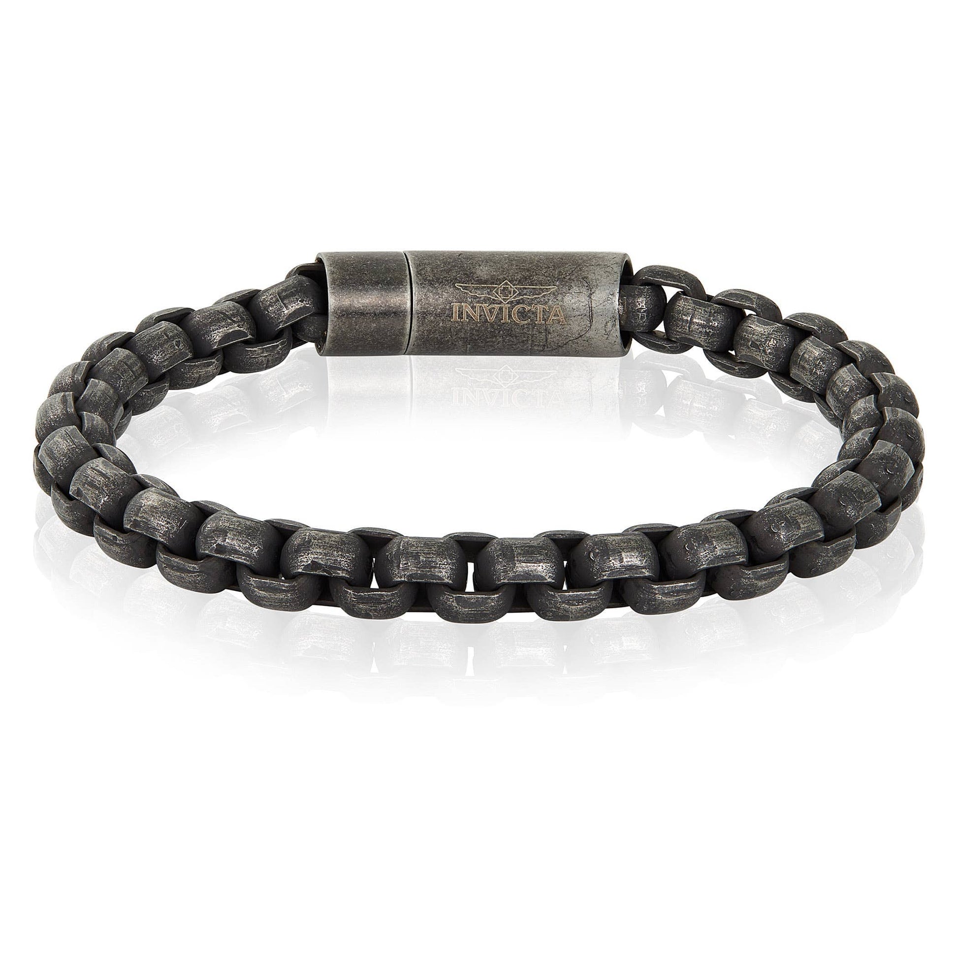 West Coast Jewelry West Coast Jewelry - Invicta Jewelry Polished Box Chain Steel Bracelet (8mm) - 9": Gunmetal