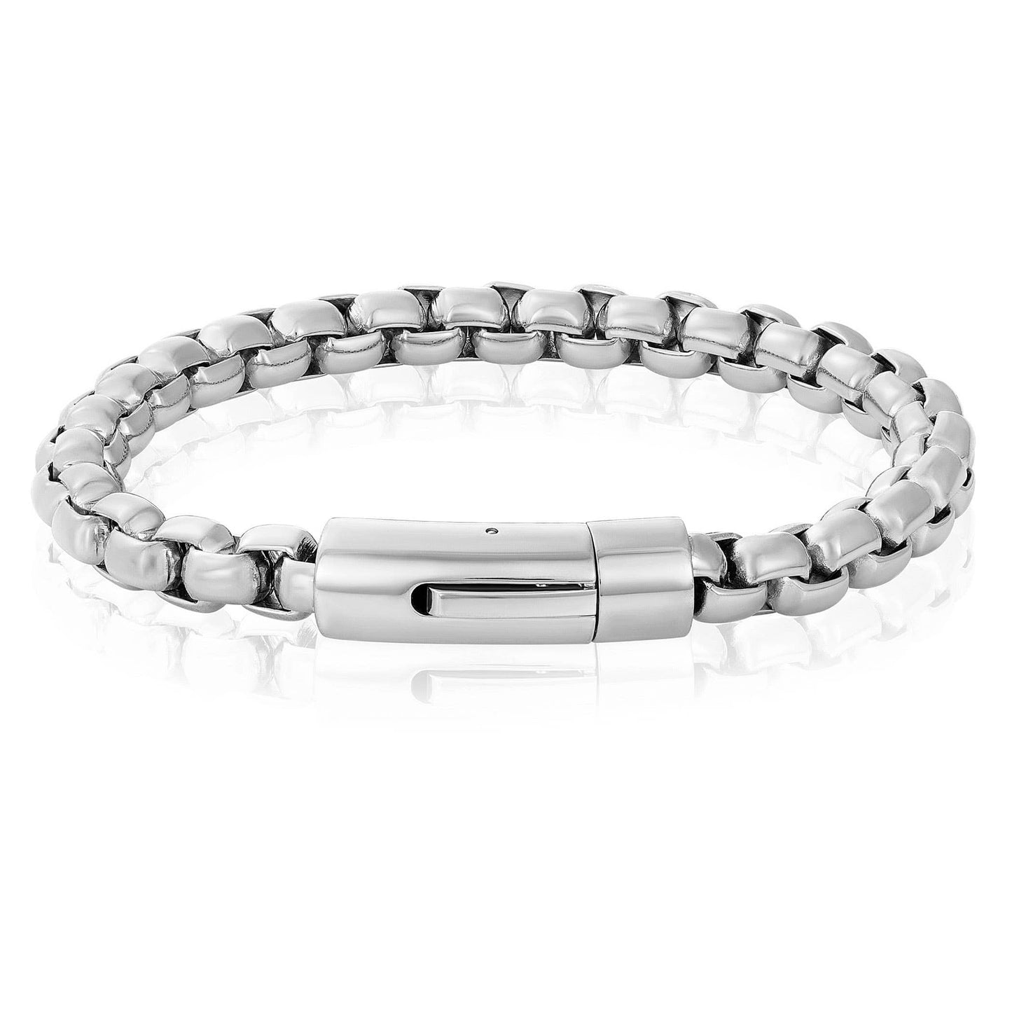 West Coast Jewelry West Coast Jewelry - Invicta Jewelry Polished Box Chain Steel Bracelet (8mm) - 9": Silver