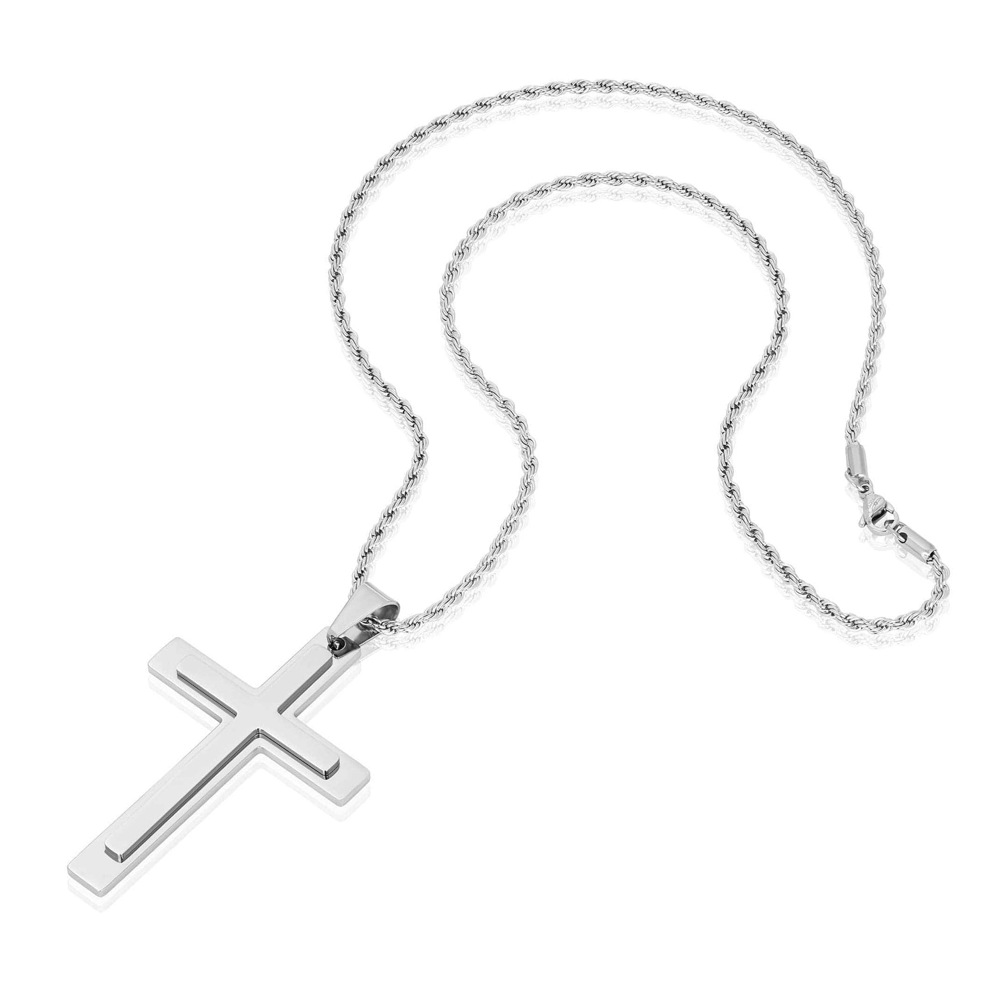 West Coast Jewelry West Coast Jewelry - Invicta Jewelry Polished Layered Steel Cross Necklace - 24"