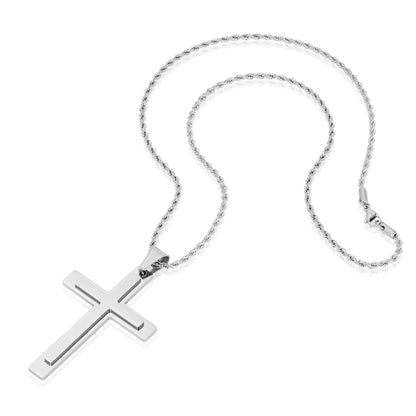 West Coast Jewelry West Coast Jewelry - Invicta Jewelry Polished Layered Steel Cross Necklace - 24"