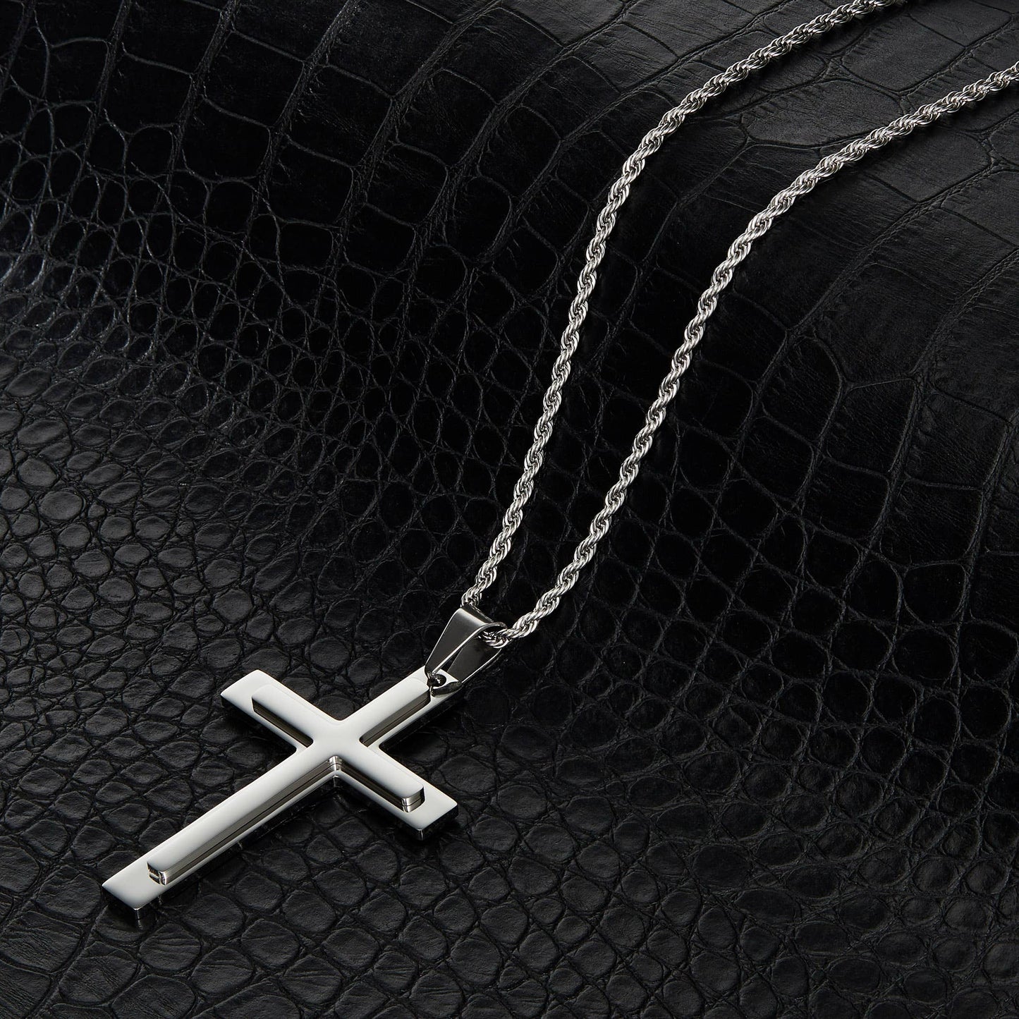 West Coast Jewelry West Coast Jewelry - Invicta Jewelry Polished Layered Steel Cross Necklace - 24"