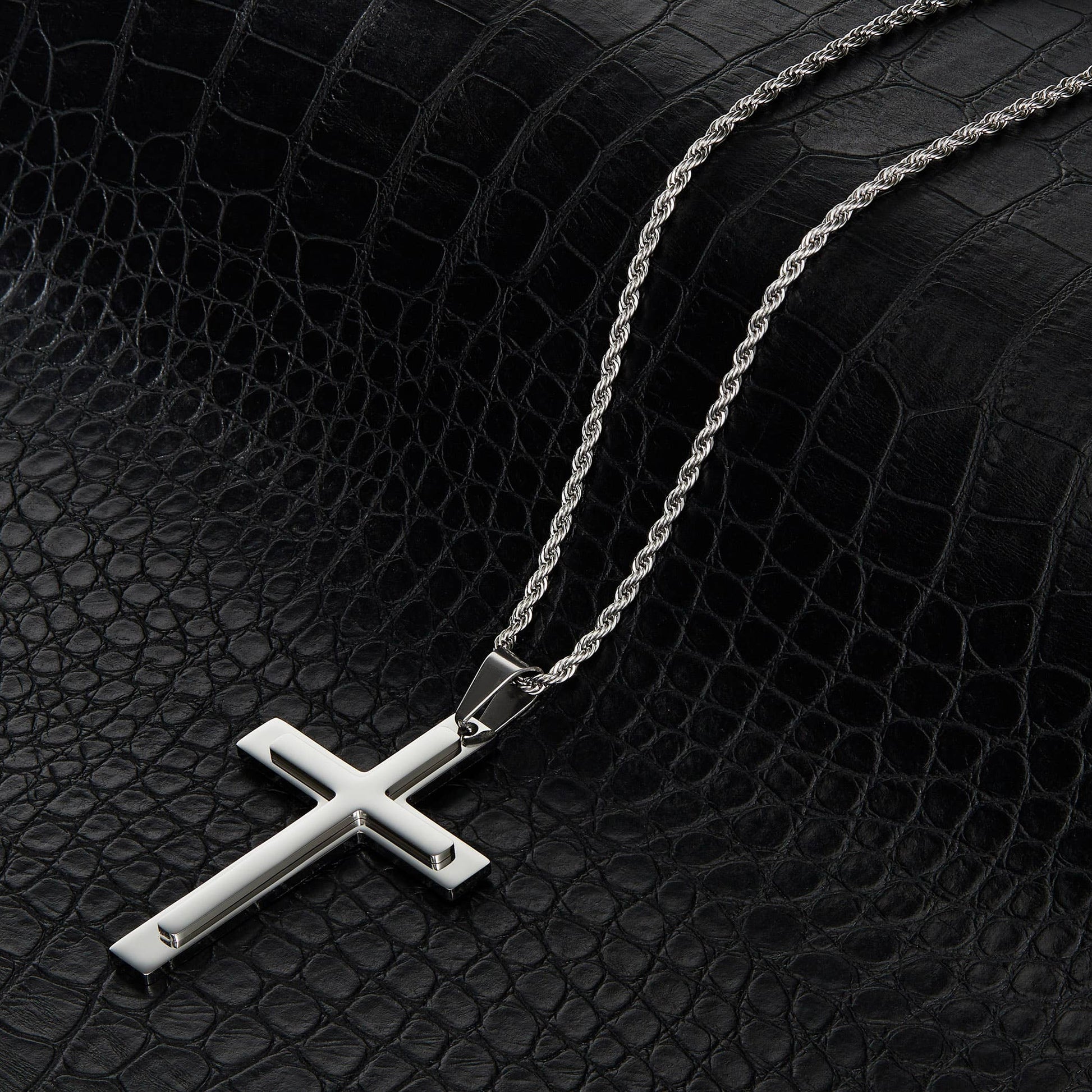 West Coast Jewelry West Coast Jewelry - Invicta Jewelry Polished Layered Steel Cross Necklace - 24"