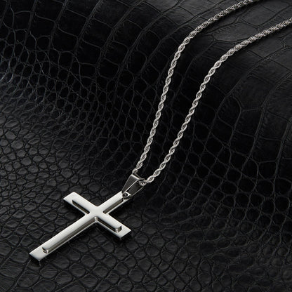 West Coast Jewelry West Coast Jewelry - Invicta Jewelry Polished Layered Steel Cross Necklace - 24"