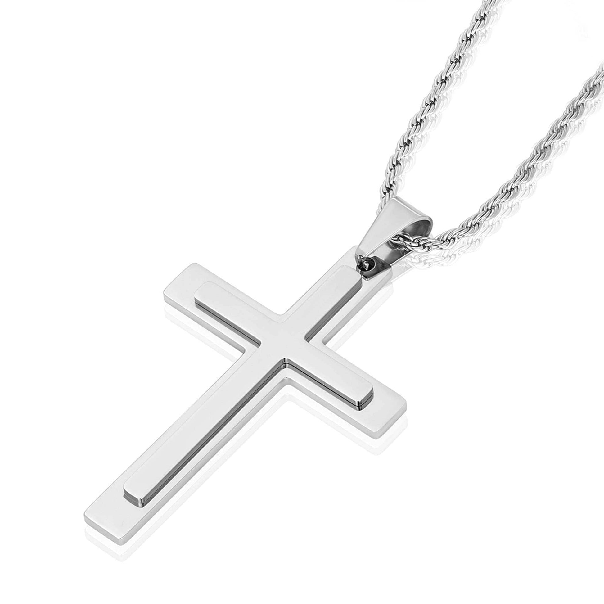 West Coast Jewelry West Coast Jewelry - Invicta Jewelry Polished Layered Steel Cross Necklace - 24"