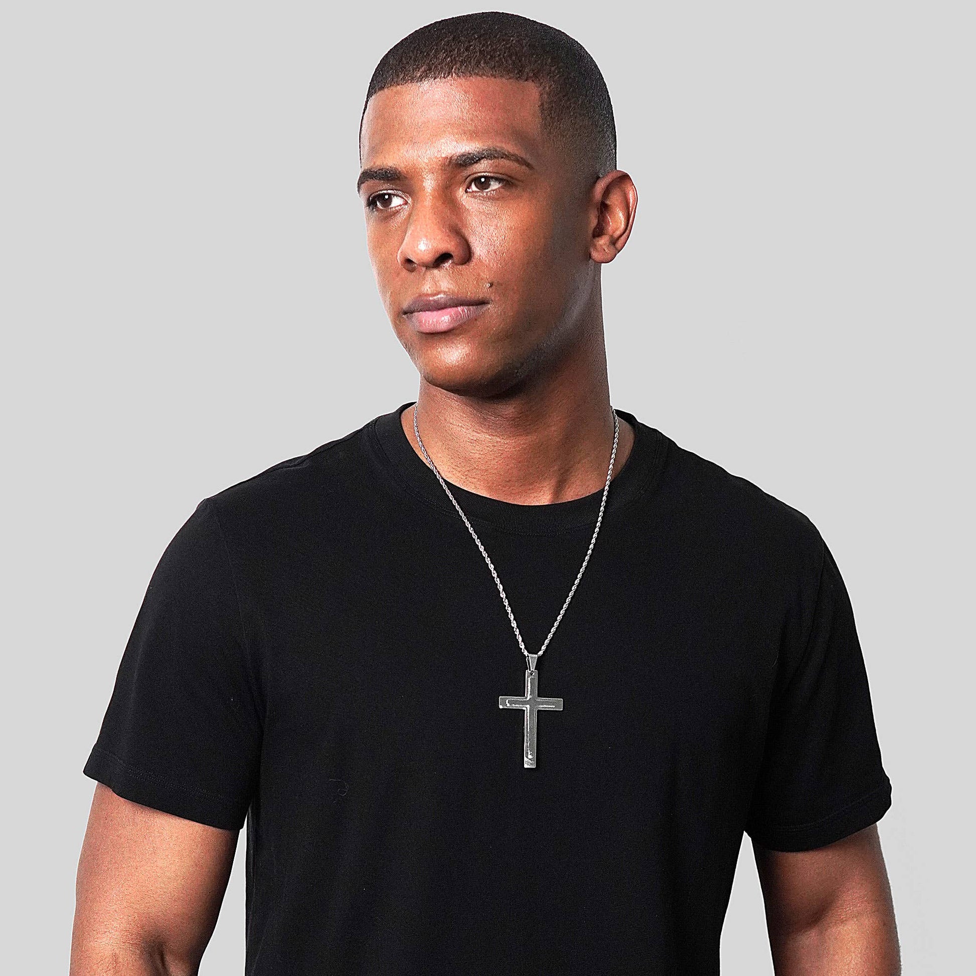 West Coast Jewelry West Coast Jewelry - Invicta Jewelry Polished Layered Steel Cross Necklace - 24"
