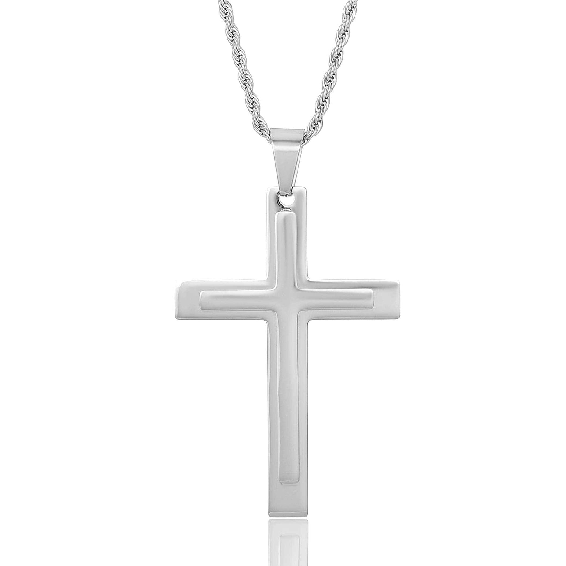 West Coast Jewelry West Coast Jewelry - Invicta Jewelry Polished Layered Steel Cross Necklace - 24"