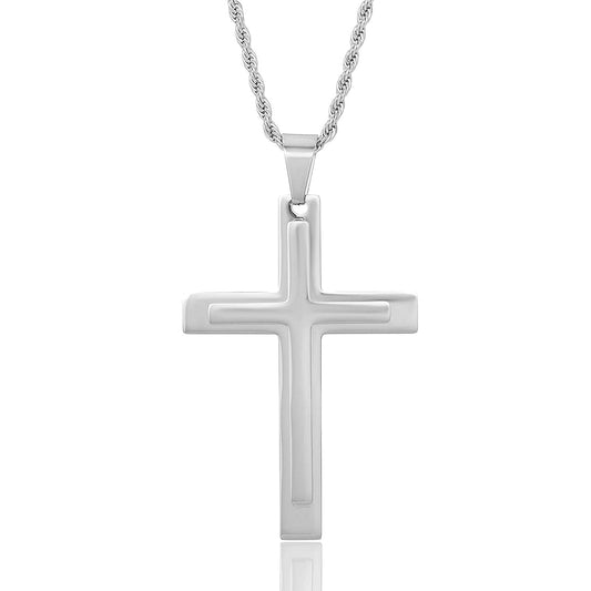 West Coast Jewelry West Coast Jewelry - Invicta Jewelry Polished Layered Steel Cross Necklace - 24"