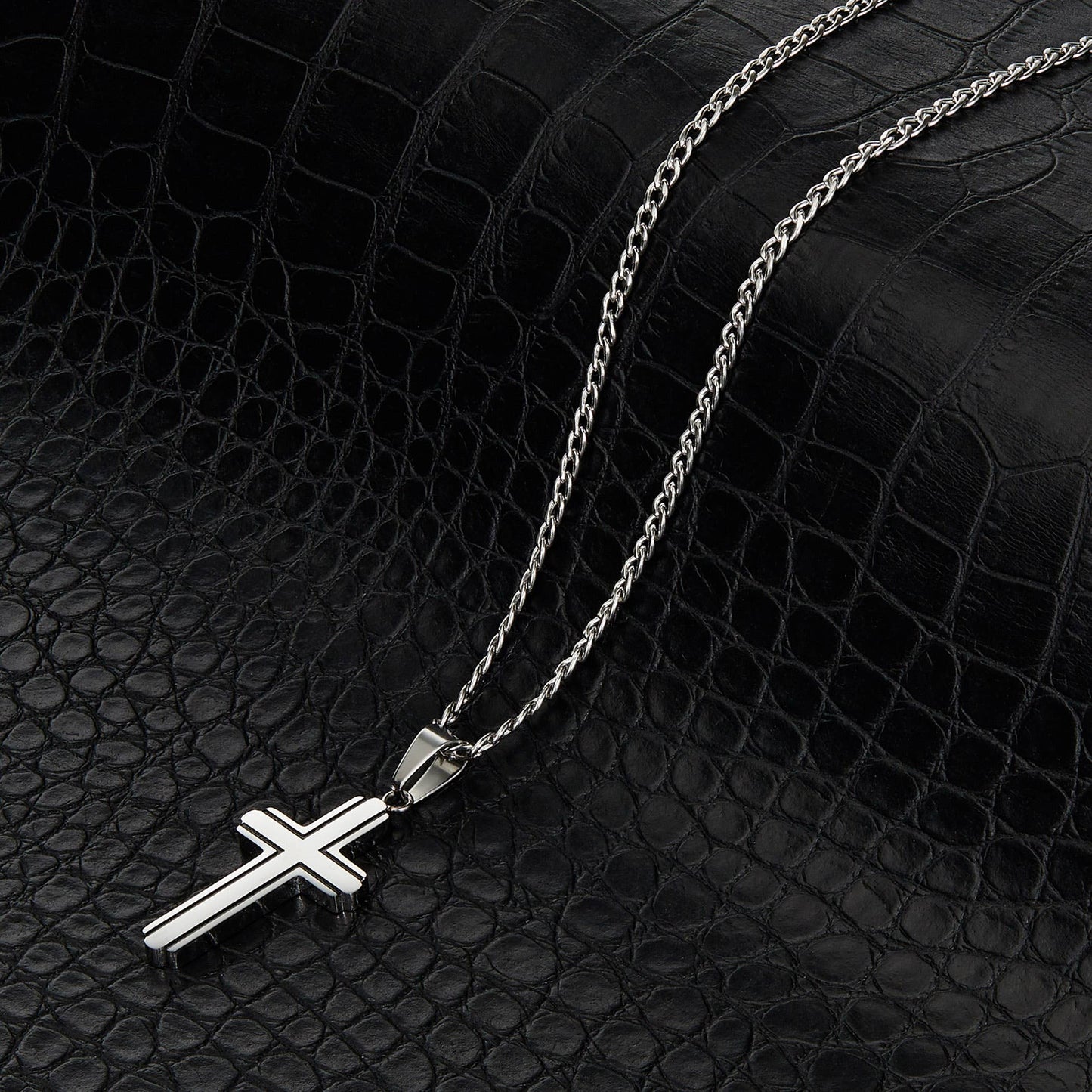 West Coast Jewelry West Coast Jewelry - Invicta Jewelry Polished Steel Cross Necklace - 24"