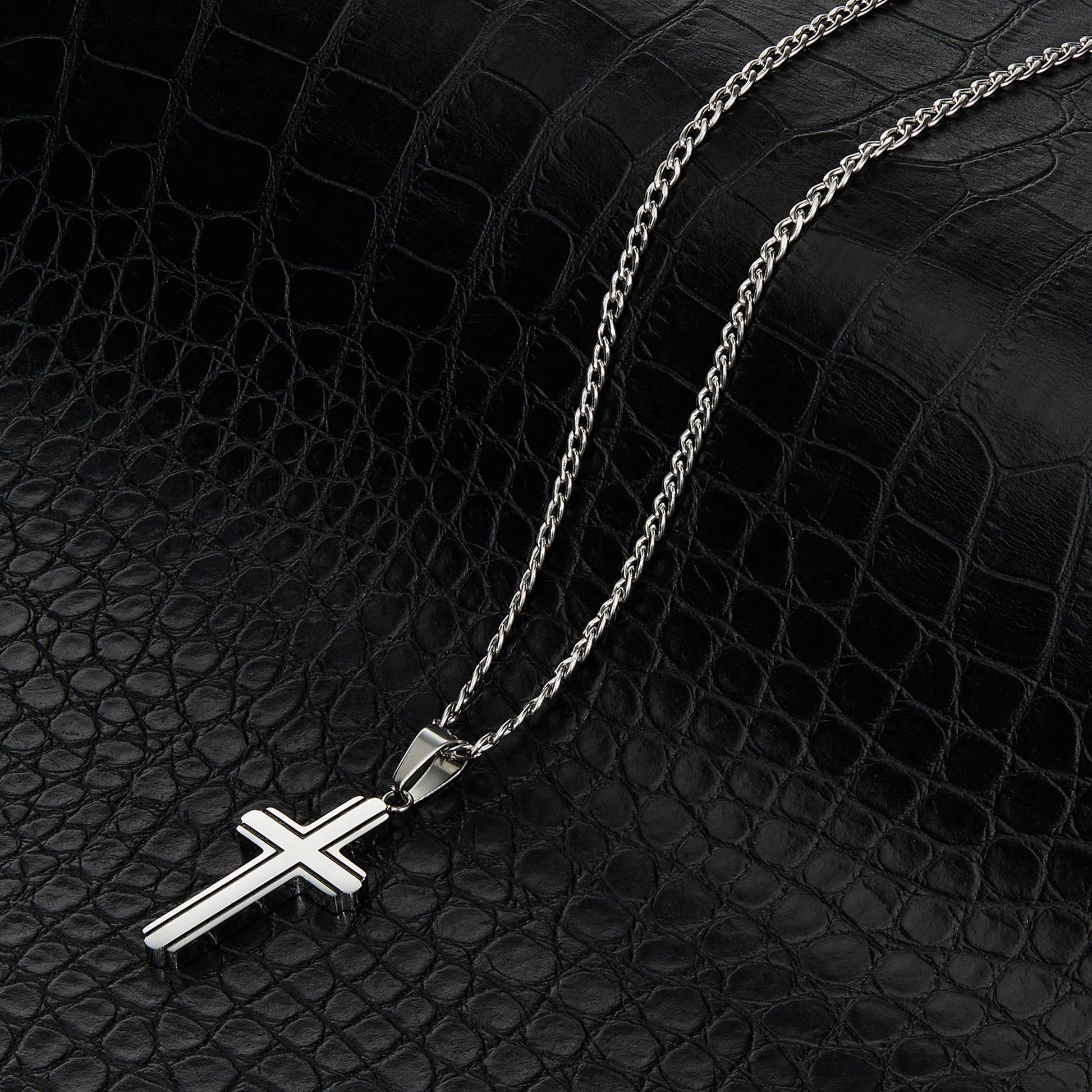 West Coast Jewelry West Coast Jewelry - Invicta Jewelry Polished Steel Cross Necklace - 24"