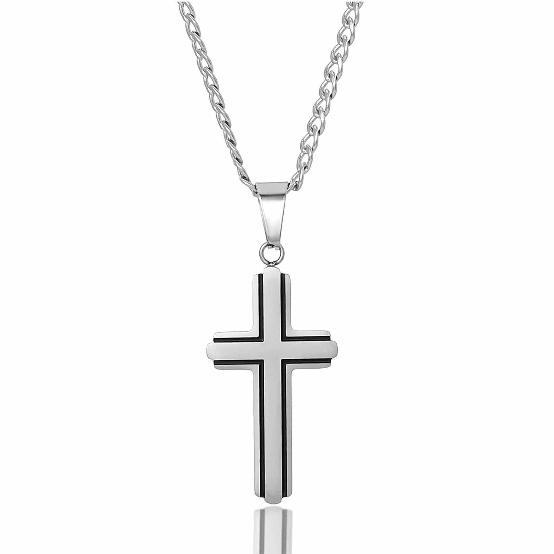 West Coast Jewelry West Coast Jewelry - Invicta Jewelry Polished Steel Cross Necklace - 24"