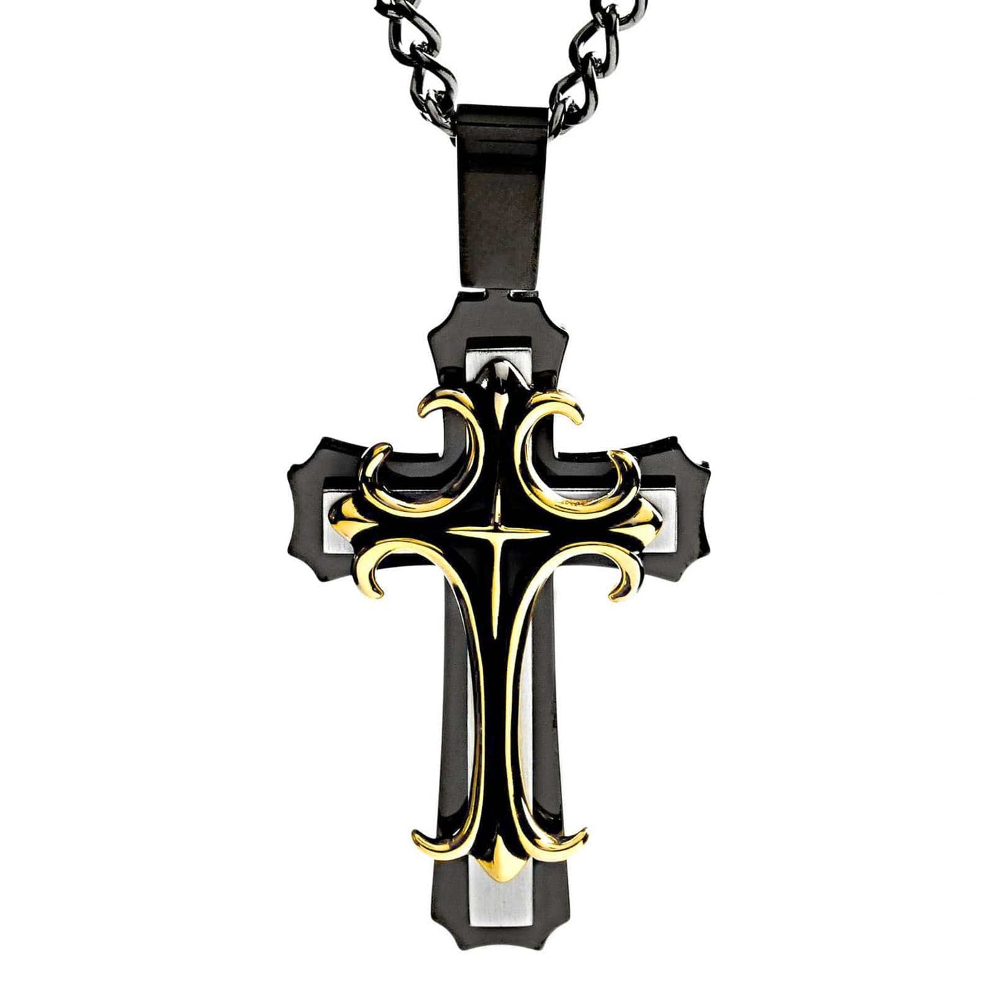 West Coast Jewelry West Coast Jewelry - Large Bold Layered Stainless Steel Cross Pendant