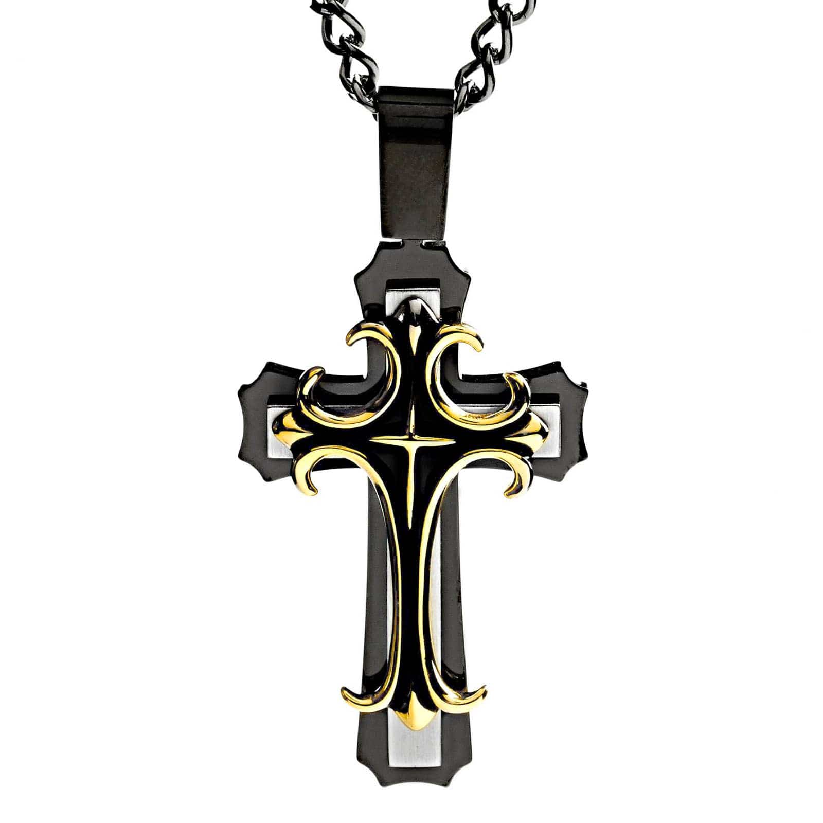 West Coast Jewelry West Coast Jewelry - Large Bold Layered Stainless Steel Cross Pendant
