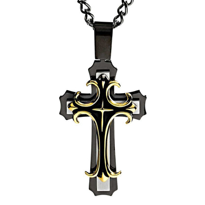 West Coast Jewelry West Coast Jewelry - Large Bold Layered Stainless Steel Cross Pendant