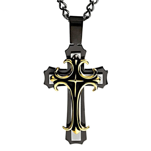 West Coast Jewelry West Coast Jewelry - Large Bold Layered Stainless Steel Cross Pendant