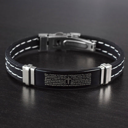 West Coast Jewelry West Coast Jewelry - Lord's Prayer Black Plated Plate Stitched Rubber Bracelet
