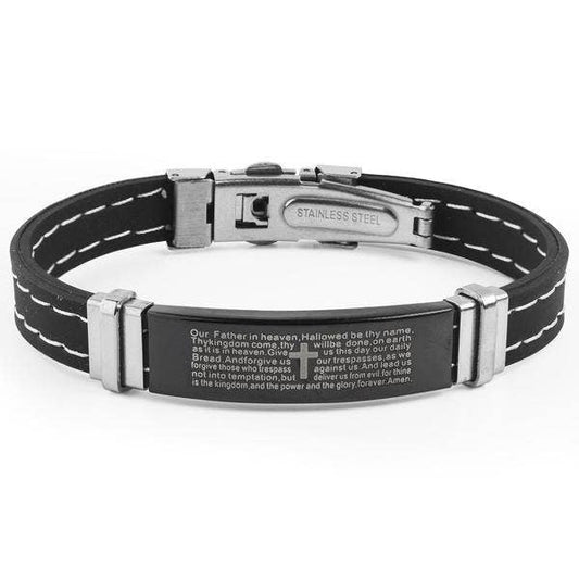 West Coast Jewelry West Coast Jewelry - Lord's Prayer Black Plated Plate Stitched Rubber Bracelet