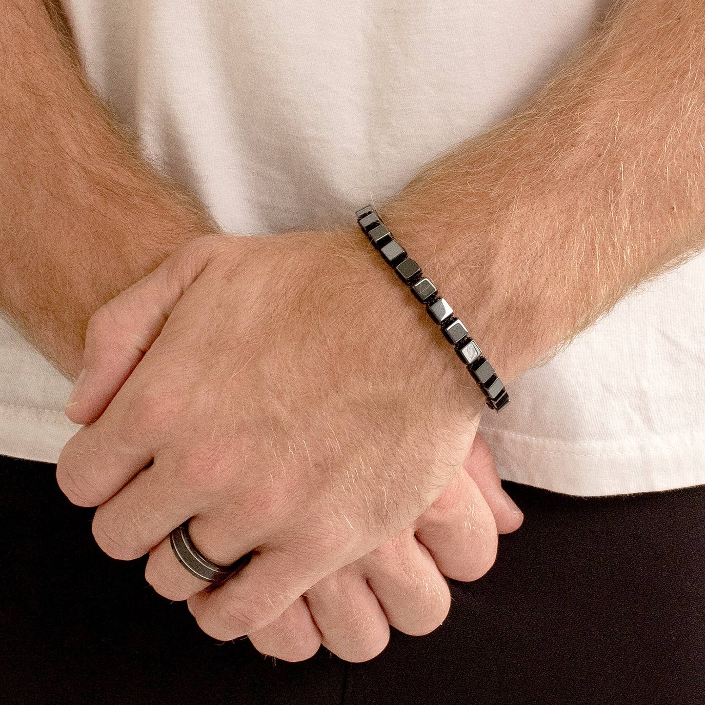 West Coast Jewelry West Coast Jewelry - Medium Hematite Cube Stone Adjustable Bracelet - 6mm