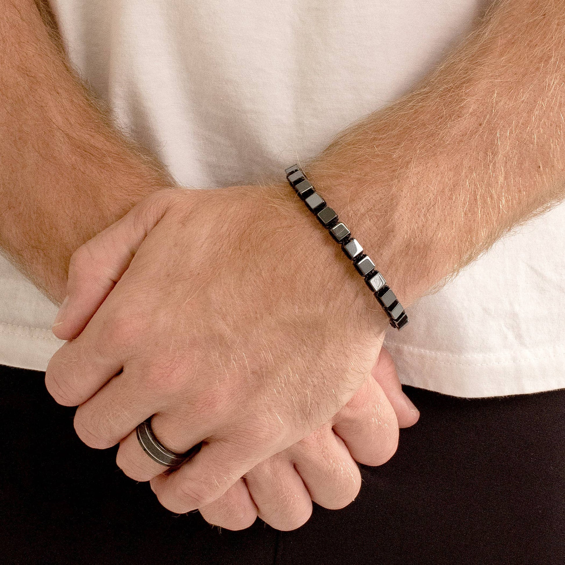 West Coast Jewelry West Coast Jewelry - Medium Hematite Cube Stone Adjustable Bracelet - 6mm