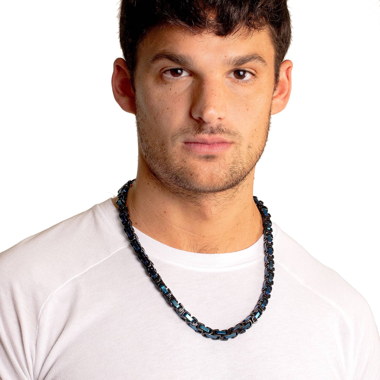 West Coast Jewelry West Coast Jewelry - Men's Black and Blue Byzantine Necklace (8mm) - 24"
