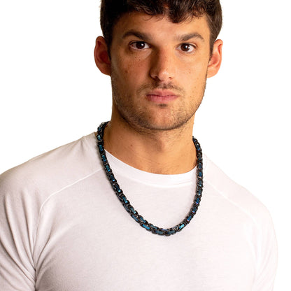 West Coast Jewelry West Coast Jewelry - Men's Black and Blue Byzantine Necklace (8mm) - 24"