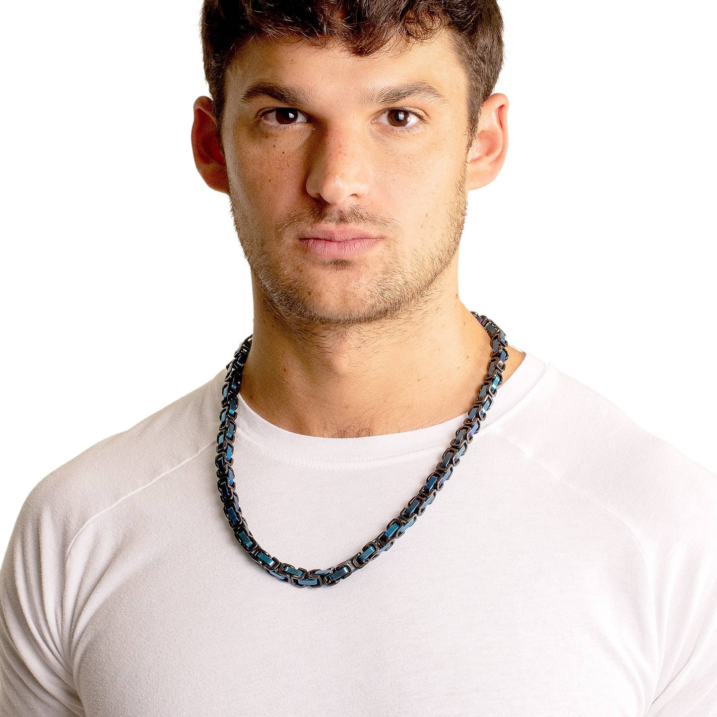 West Coast Jewelry West Coast Jewelry - Men's Black and Blue Byzantine Necklace (8mm) - 24"