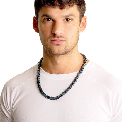 West Coast Jewelry West Coast Jewelry - Men's Black and Blue Byzantine Necklace (8mm) - 24"
