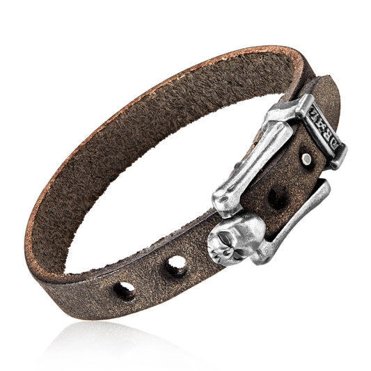 West Coast Jewelry West Coast Jewelry - Men's Leather Skull Buckle Bracelet: Black