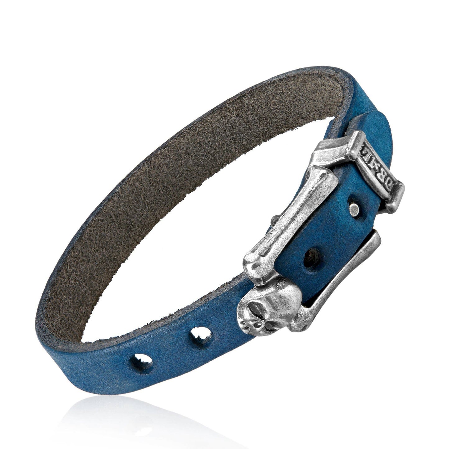 West Coast Jewelry West Coast Jewelry - Men's Leather Skull Buckle Bracelet: Blue