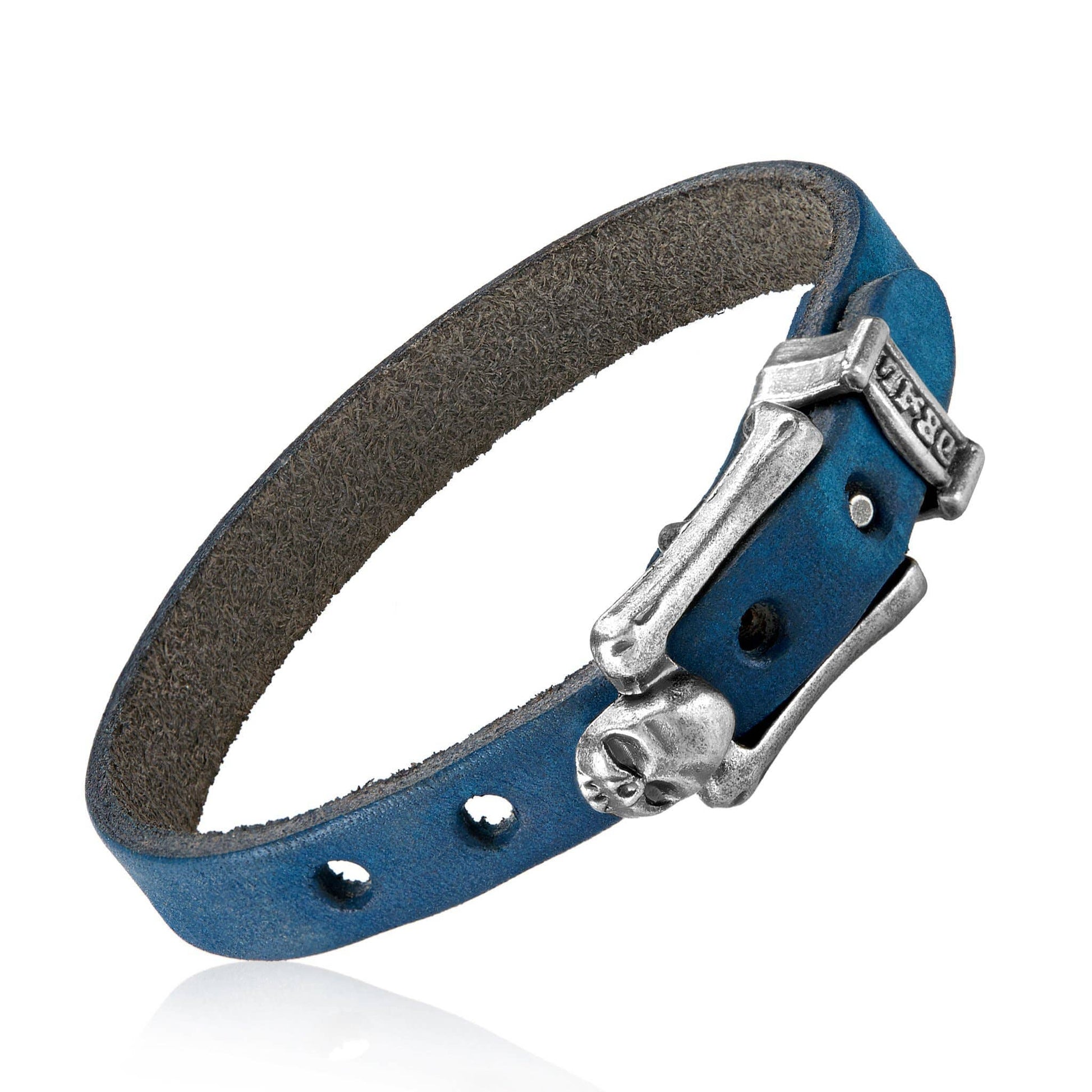 West Coast Jewelry West Coast Jewelry - Men's Leather Skull Buckle Bracelet: Blue