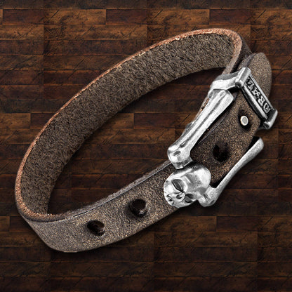 West Coast Jewelry West Coast Jewelry - Men's Leather Skull Buckle Bracelet: Brown