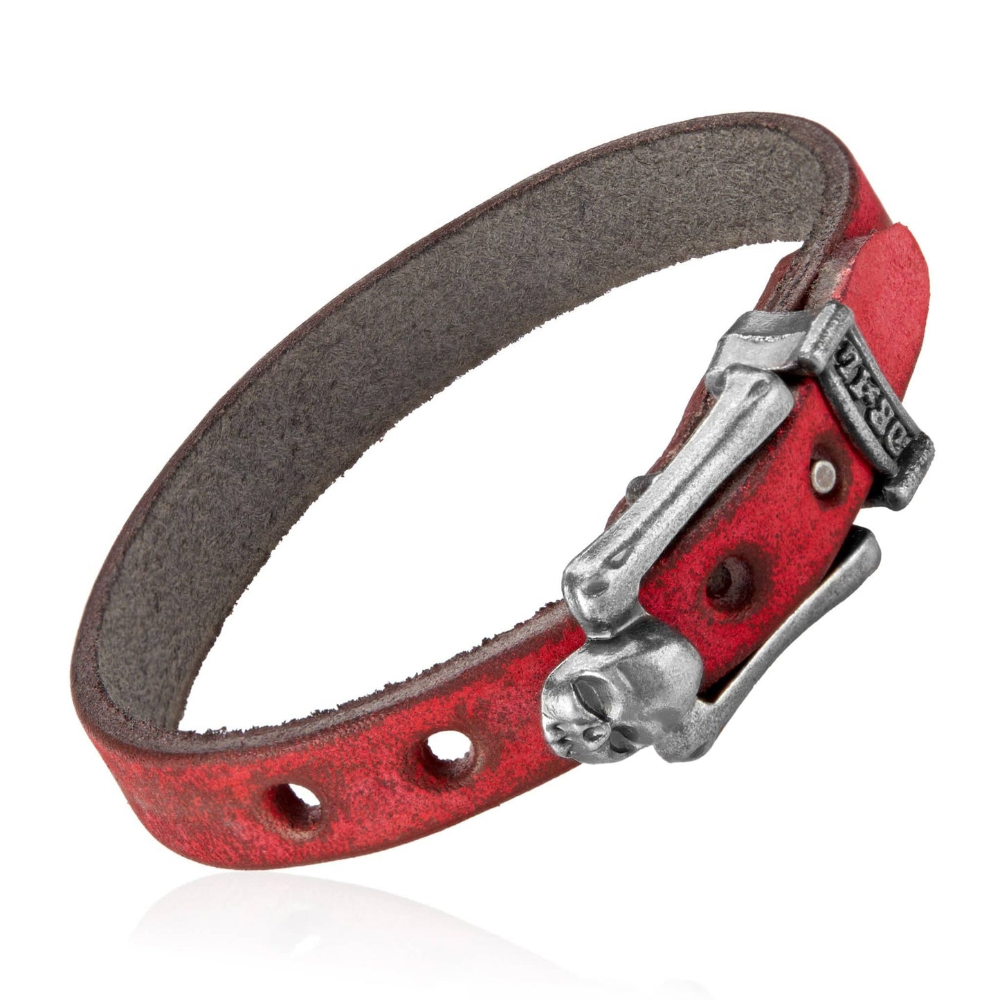 West Coast Jewelry West Coast Jewelry - Men's Leather Skull Buckle Bracelet: Brown