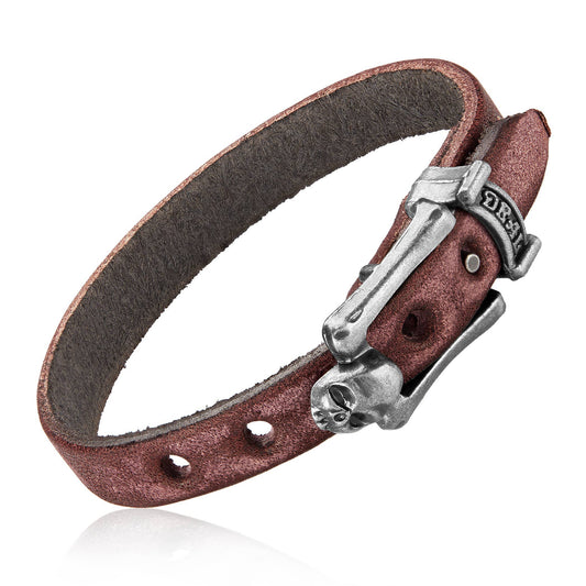 West Coast Jewelry West Coast Jewelry - Men's Leather Skull Buckle Bracelet: Brown