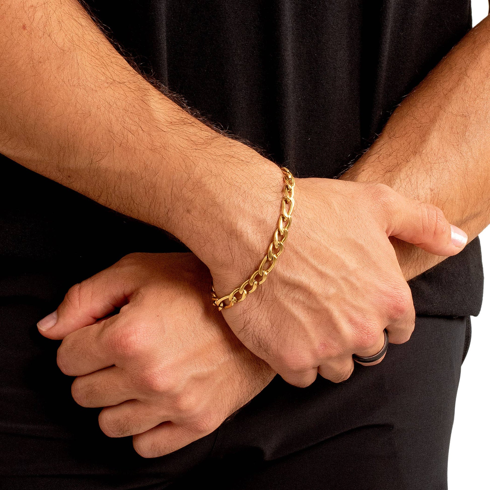 West Coast Jewelry West Coast Jewelry - Men's Polished Figaro Steel Chain Bracelet: Black