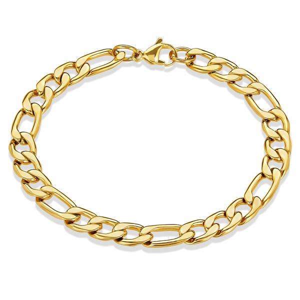 West Coast Jewelry West Coast Jewelry - Men's Polished Figaro Steel Chain Bracelet: Gold