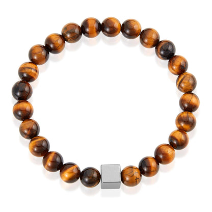 West Coast Jewelry West Coast Jewelry - Natural Stone and Hematite Cube Bead Stretch Bracelet (8mm): Tiger Eye