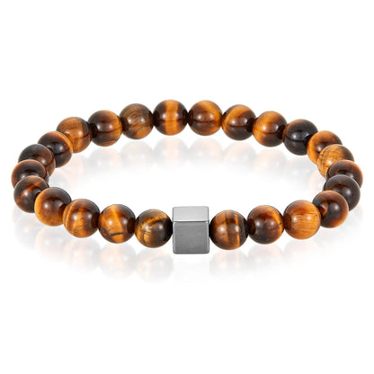 West Coast Jewelry West Coast Jewelry - Natural Stone and Hematite Cube Bead Stretch Bracelet (8mm): Tiger Eye