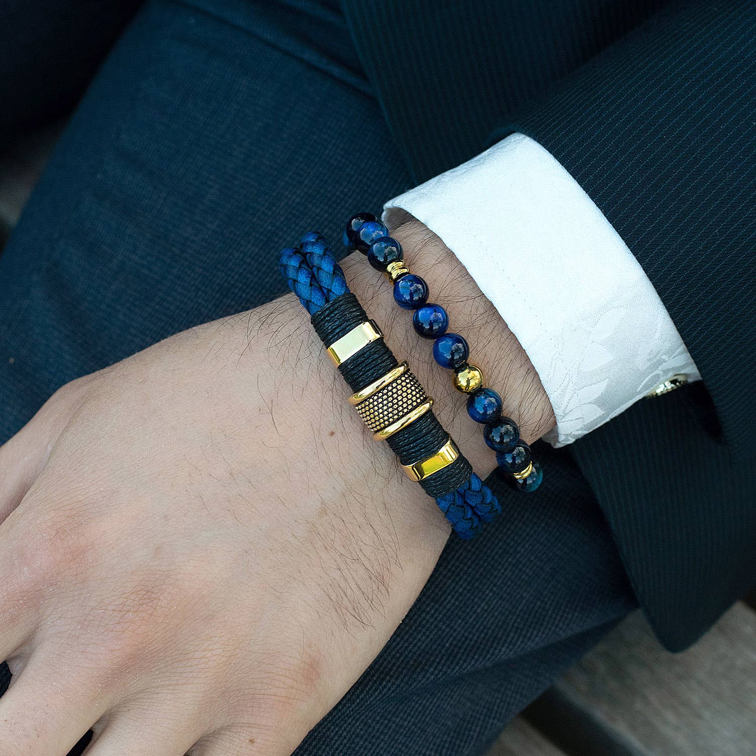 West Coast Jewelry West Coast Jewelry - Natural Stone and Steel Adjustable Bracelet (8mm): Sodalite