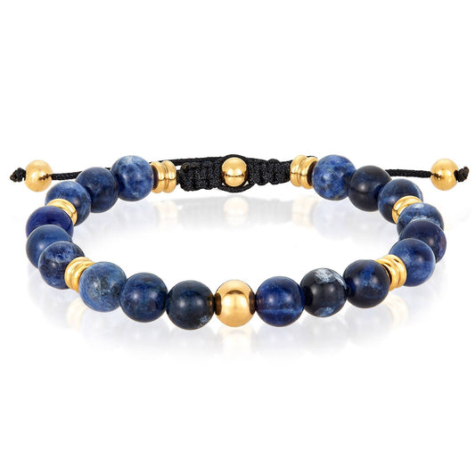 West Coast Jewelry West Coast Jewelry - Natural Stone and Steel Adjustable Bracelet (8mm): Sodalite
