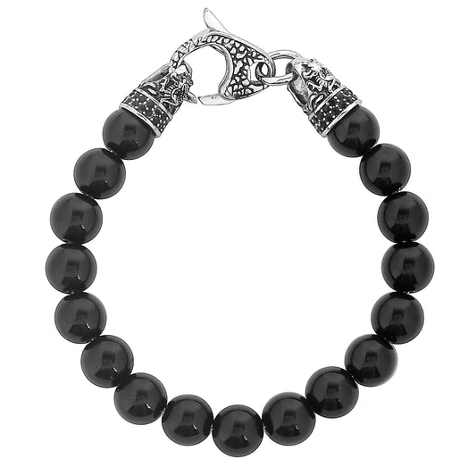 West Coast Jewelry West Coast Jewelry - Natural Stone Bead Antiqued Steel Clasp Bracelet: Onyx