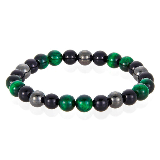 West Coast Jewelry West Coast Jewelry - Natural Stone, Onyx, Hematite Bead Stretch Bracelet (8mm): Green Tiger Eye