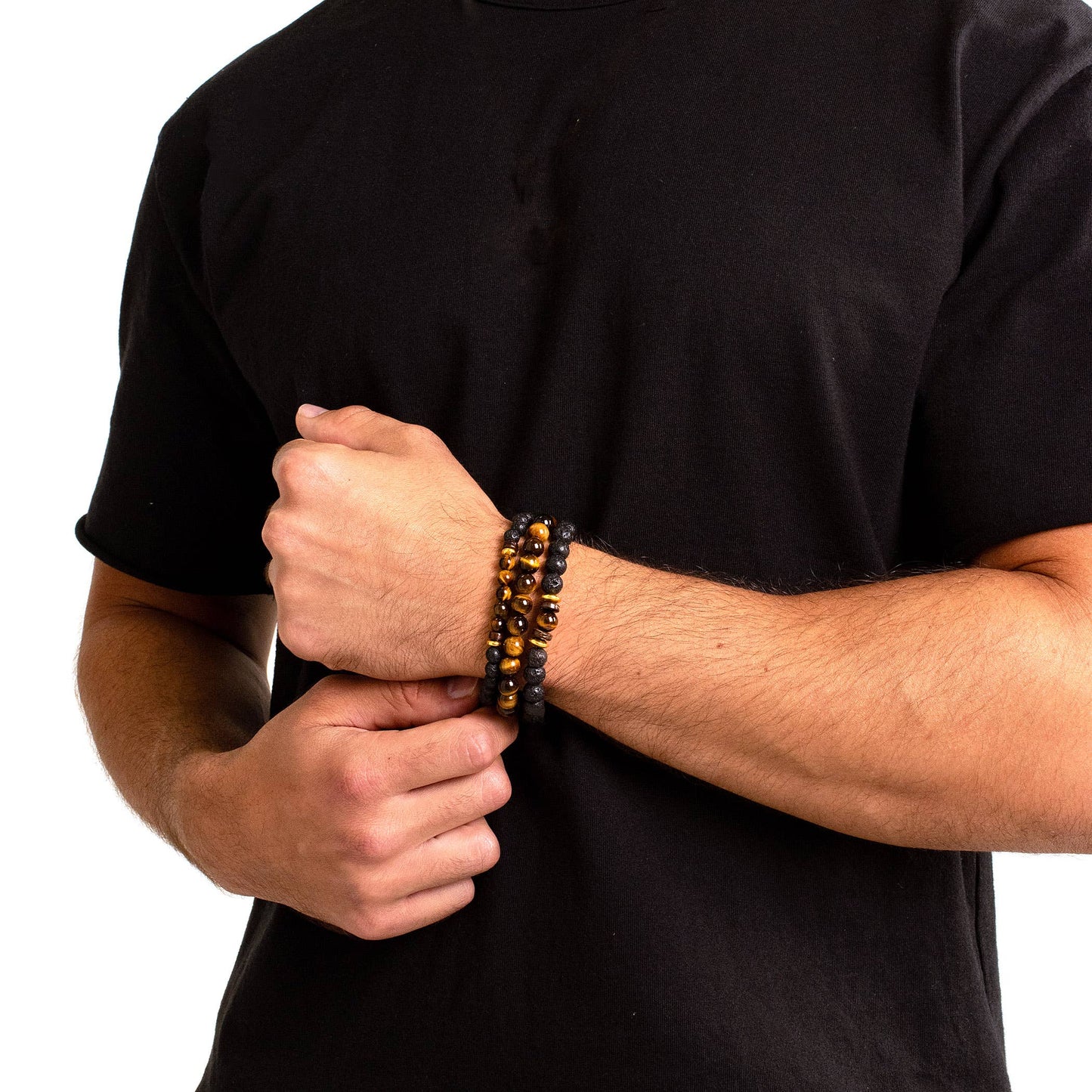 West Coast Jewelry West Coast Jewelry - Natural Stone with Hematite, Lava Bead Bracelet Set of 3: Tiger Eye