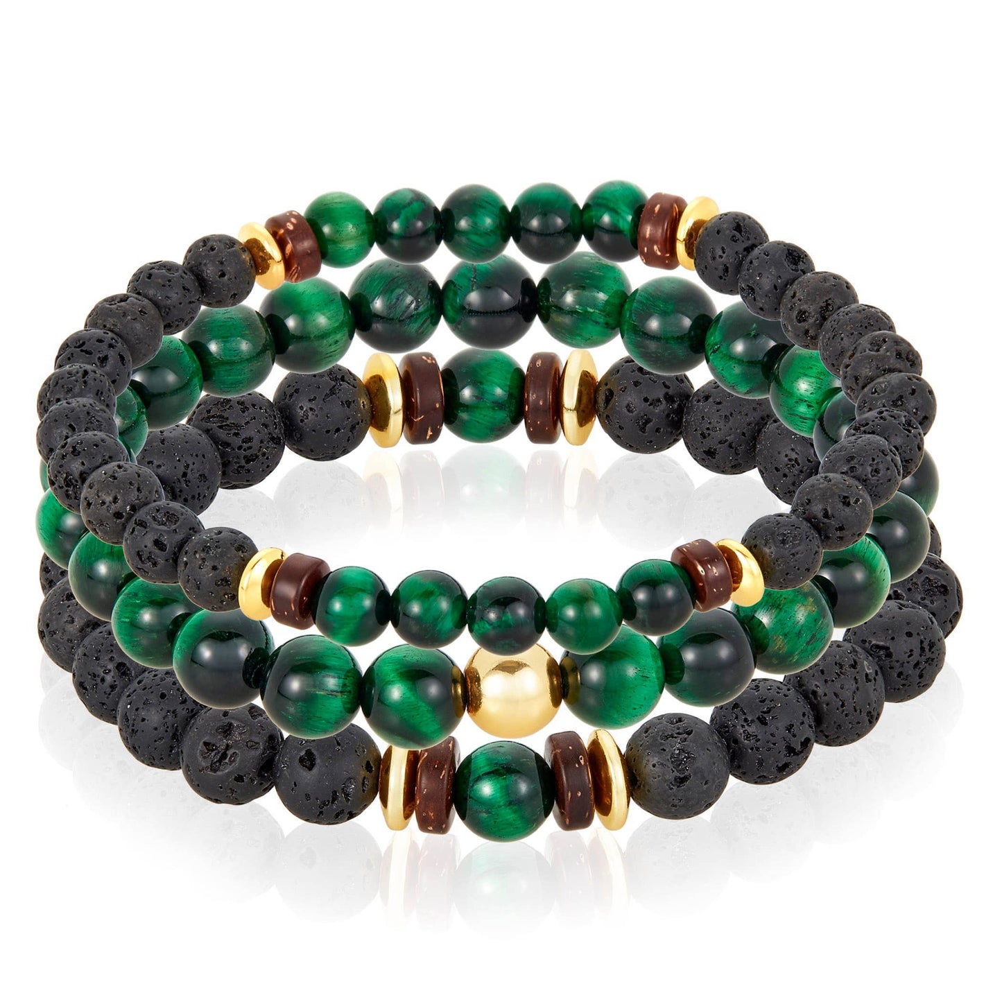 West Coast Jewelry West Coast Jewelry - Natural Stone with Hematite, Lava Bead Bracelet Set of 3: Tiger Eye