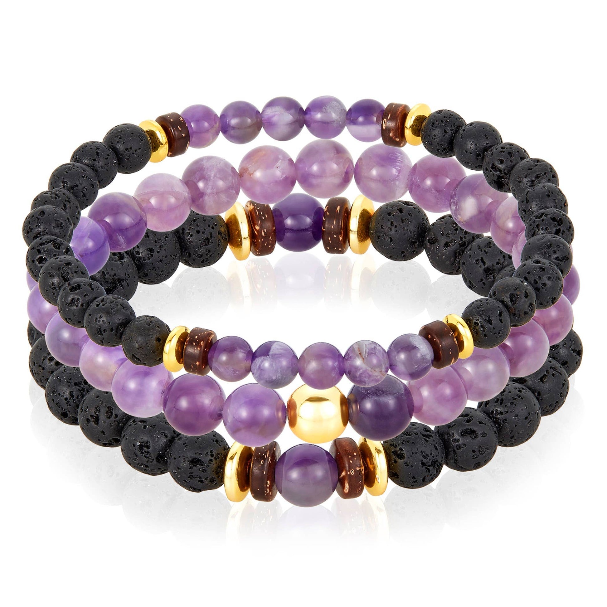 West Coast Jewelry West Coast Jewelry - Natural Stone with Hematite, Lava Bead Bracelet Set of 3: Tiger Eye