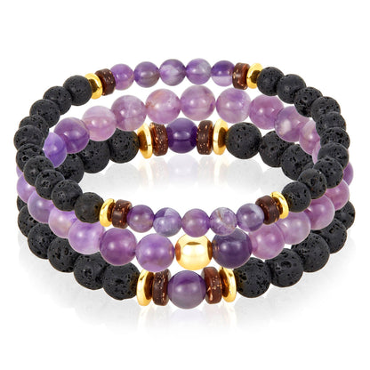 West Coast Jewelry West Coast Jewelry - Natural Stone with Hematite, Lava Bead Bracelet Set of 3: Tiger Eye