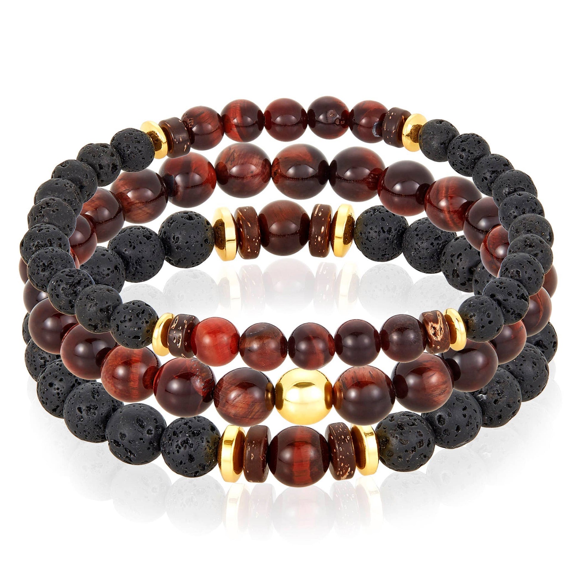 West Coast Jewelry West Coast Jewelry - Natural Stone with Hematite, Lava Bead Bracelet Set of 3: Tiger Eye