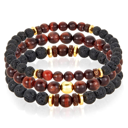 West Coast Jewelry West Coast Jewelry - Natural Stone with Hematite, Lava Bead Bracelet Set of 3: Tiger Eye