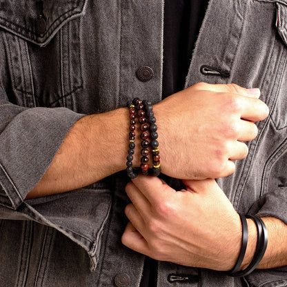 West Coast Jewelry West Coast Jewelry - Natural Stone with Hematite, Lava Bead Bracelet Set of 3: Tiger Eye